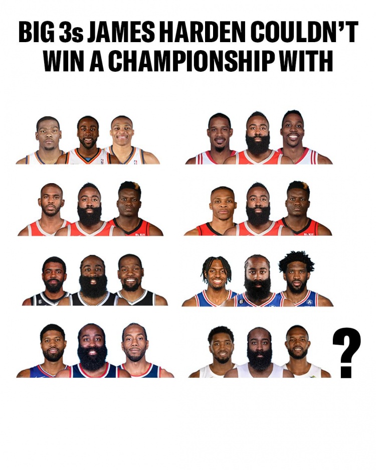 美媒列哈登联手未夺冠球星:KD、保罗、小卡在列,自己就是问题?