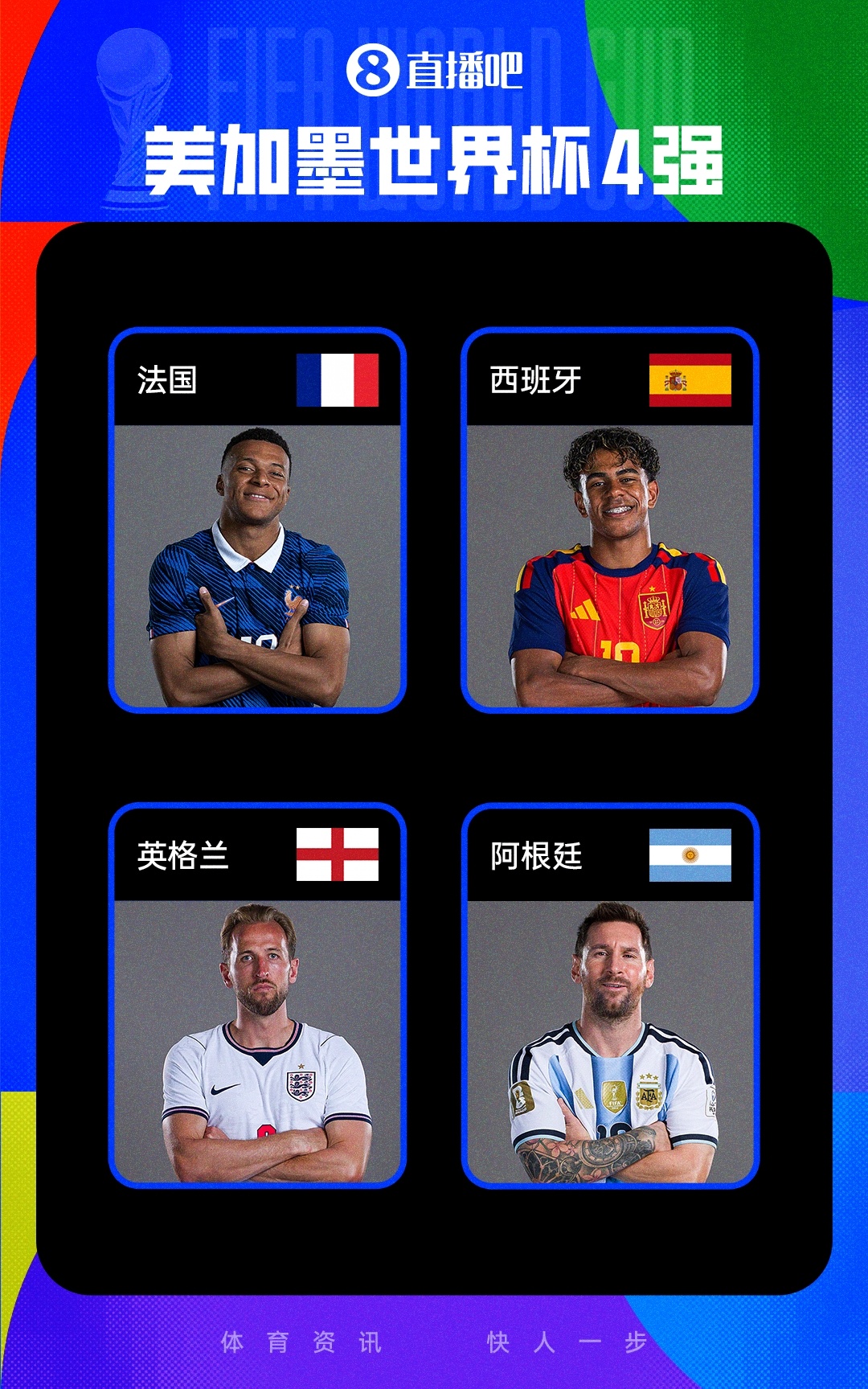 FIFA前四半决赛史上首现,法西英阿四冠会师 FIFA前四半决赛史上首现,法西英阿四冠会师