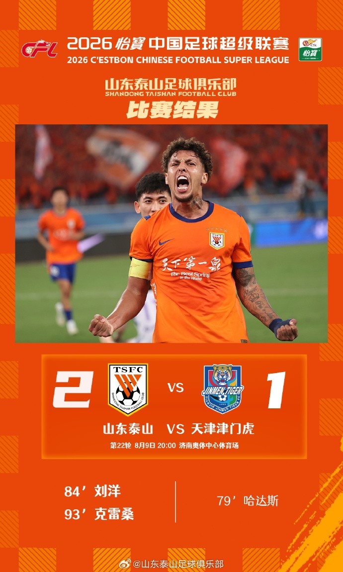 泰山2-1逆转津门虎 残阵混编新老合力拿下三分