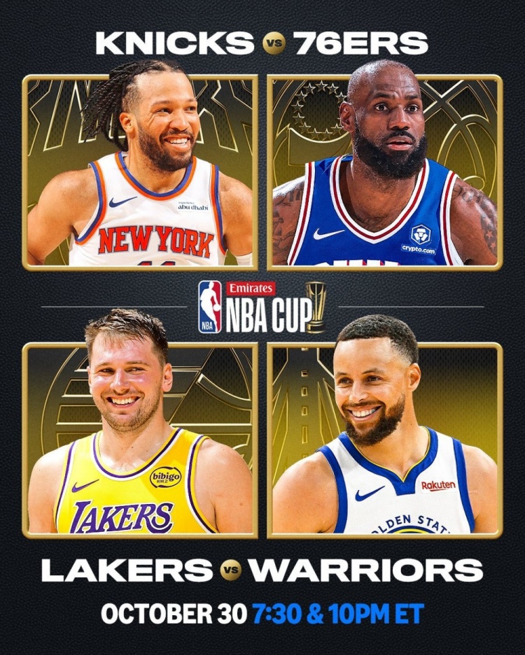 NBA杯10月31日揭幕 首日尼克斯战76人湖人碰勇士