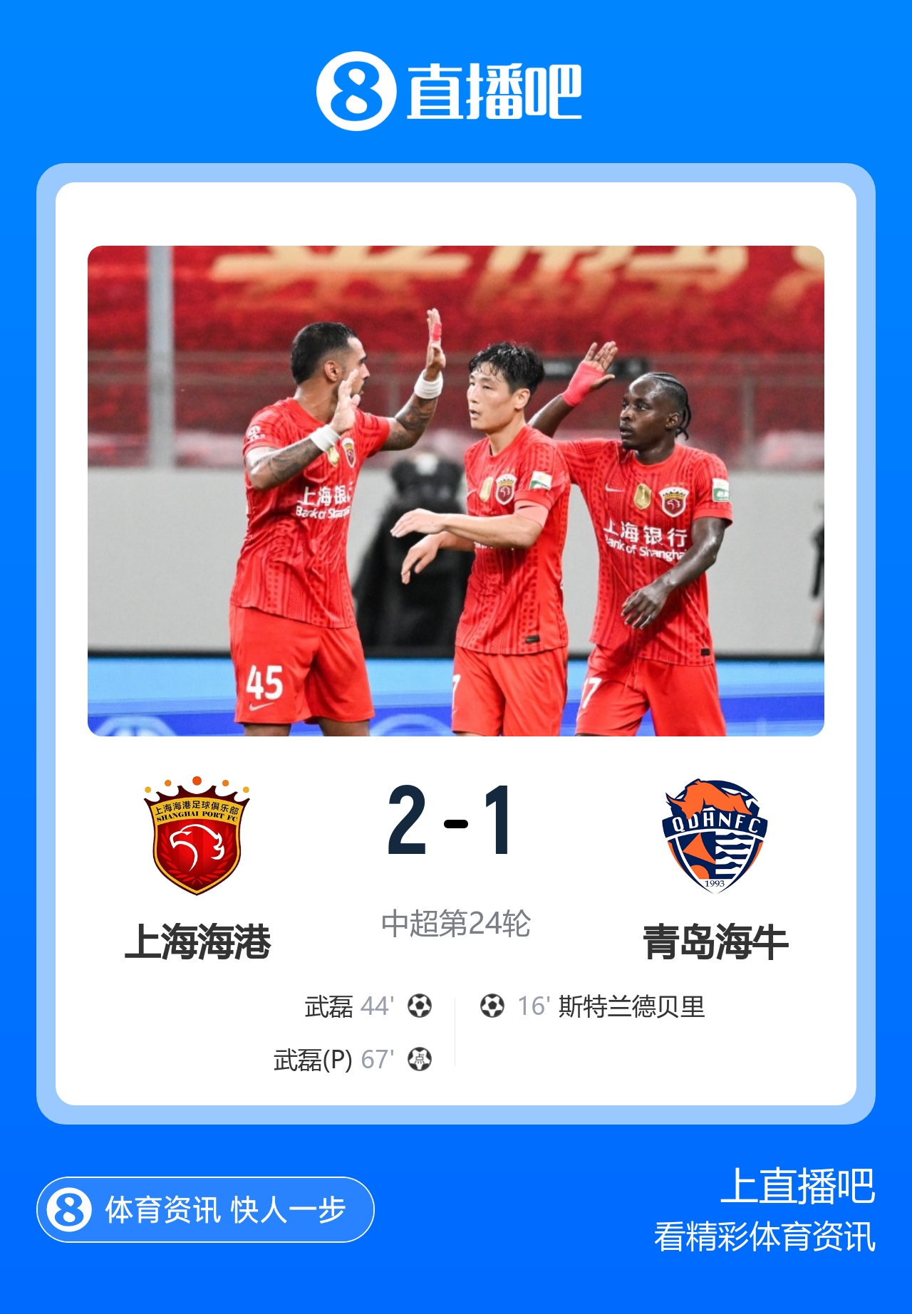 4轮不败!海港2-1送海牛7连败 武磊双响张琳芃送礼杨希助攻+造点 4轮不败!海港2-1送海牛7连败 武磊双响张琳芃送礼杨希助攻+造点